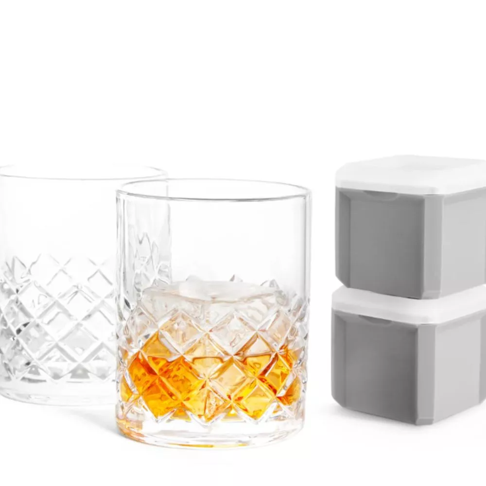 Coffret 2 Verres et 2 Moules à Glaçons Whisky Old-Fashioned
