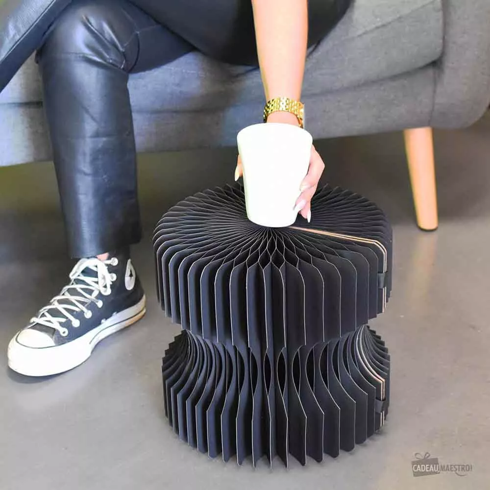 Tabouret Réversible en Kraft Pliable 28 cm Noir