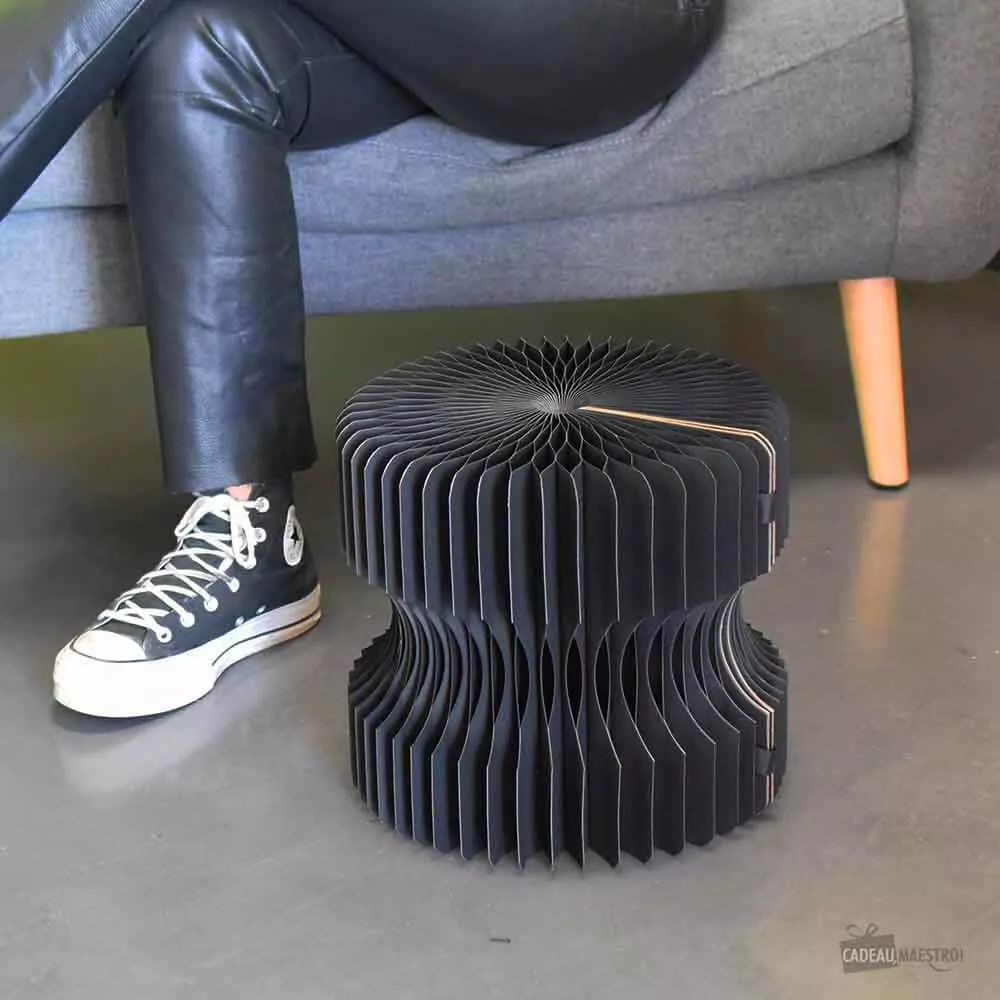 Tabouret Réversible en Kraft Pliable 28 cm Noir