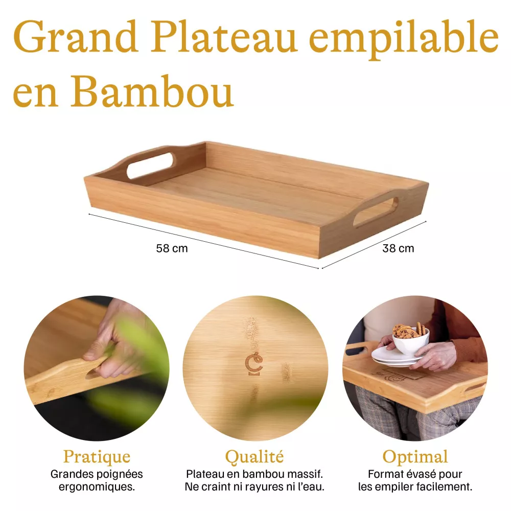 Grand Plateau Empilable Départ en Retraite à Personnaliser Pourquoi commander un plateau empilable en bambou ?