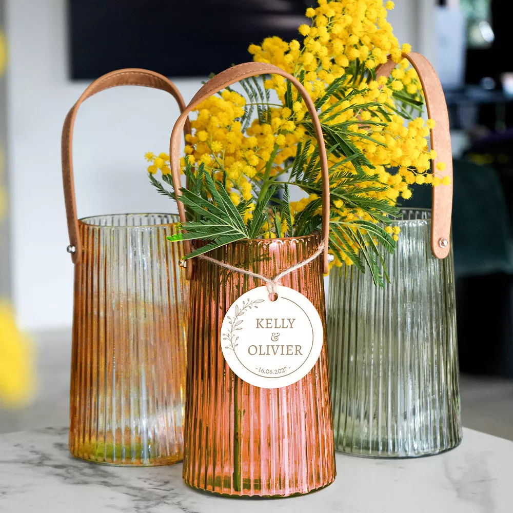 Vase Côtelé avec Médaillon Mariage à Personnaliser