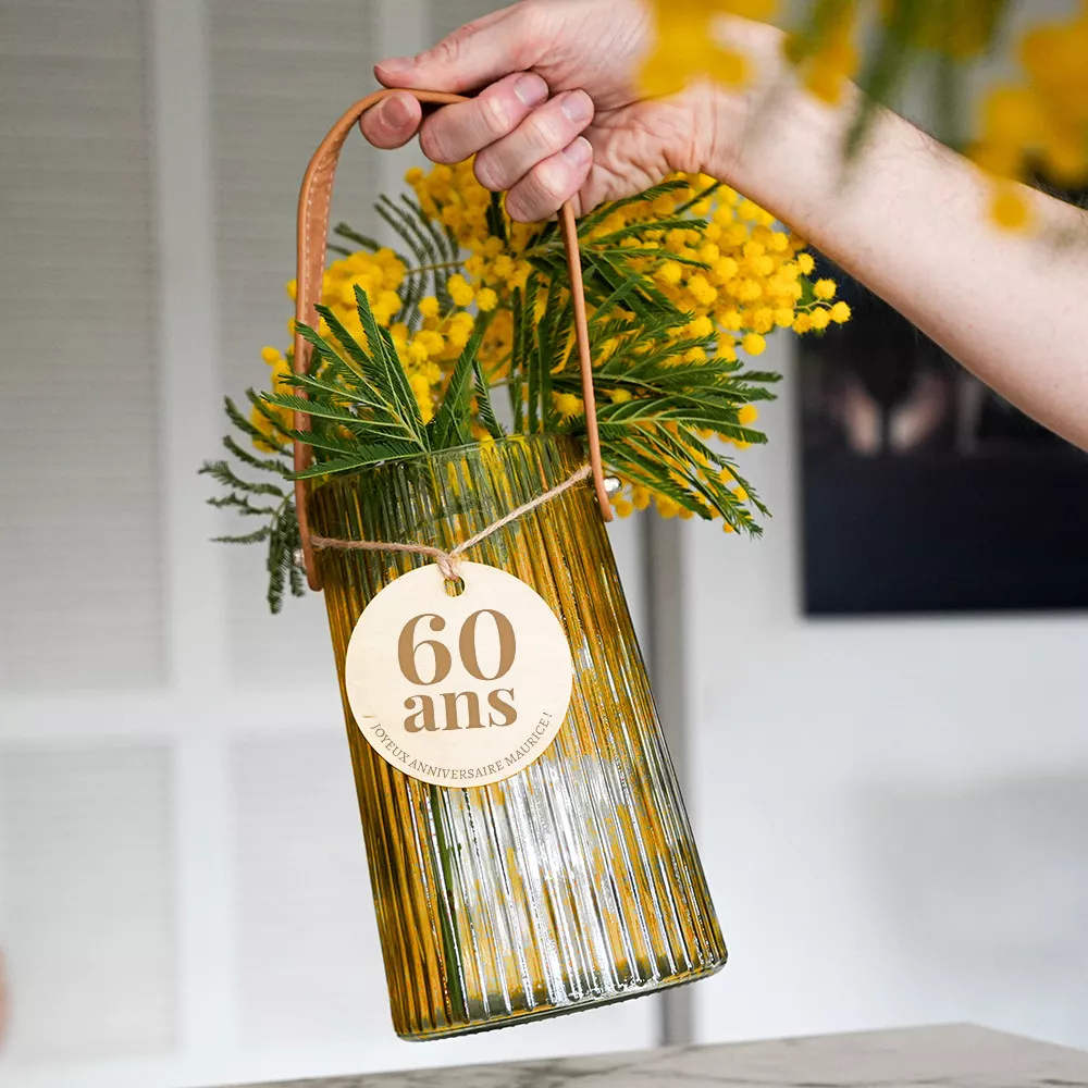 Vase Côtelé avec Médaillon Anniversaire à Personnaliser