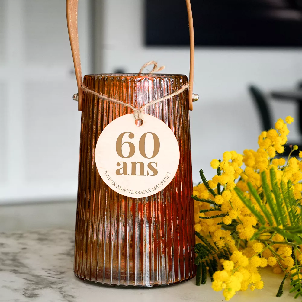 Vase Côtelé avec Médaillon Anniversaire à Personnaliser