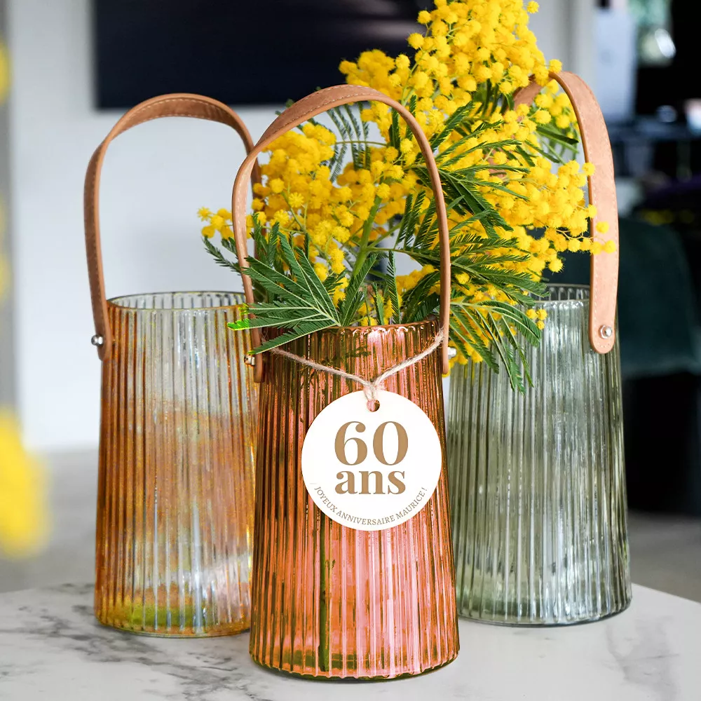 Vase Côtelé avec Médaillon Anniversaire à Personnaliser