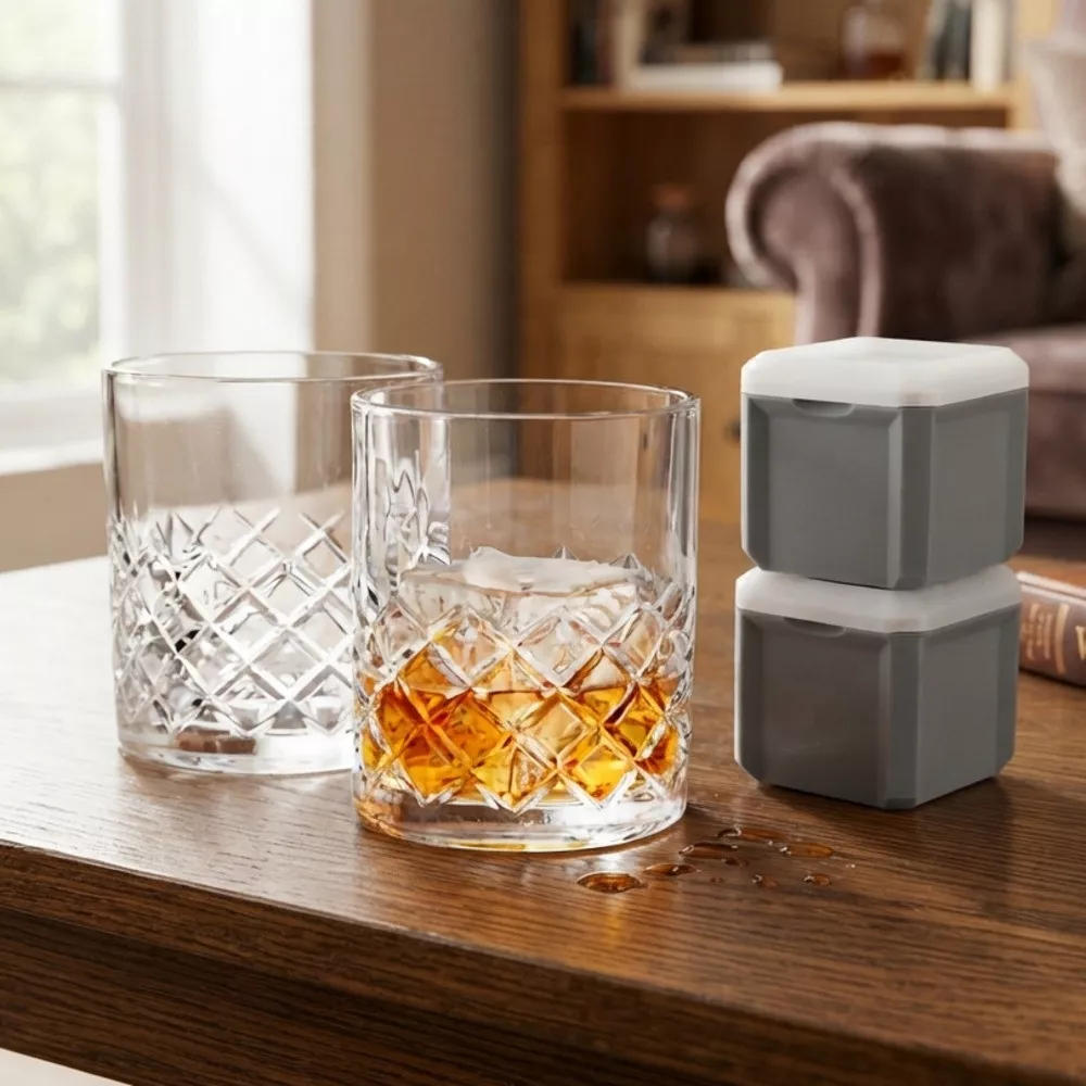 Coffret 2 Verres et 2 Moules à Glaçons Whisky Old-Fashioned Ensemble Verres et Moules à Glaçons Old-Fashioned
