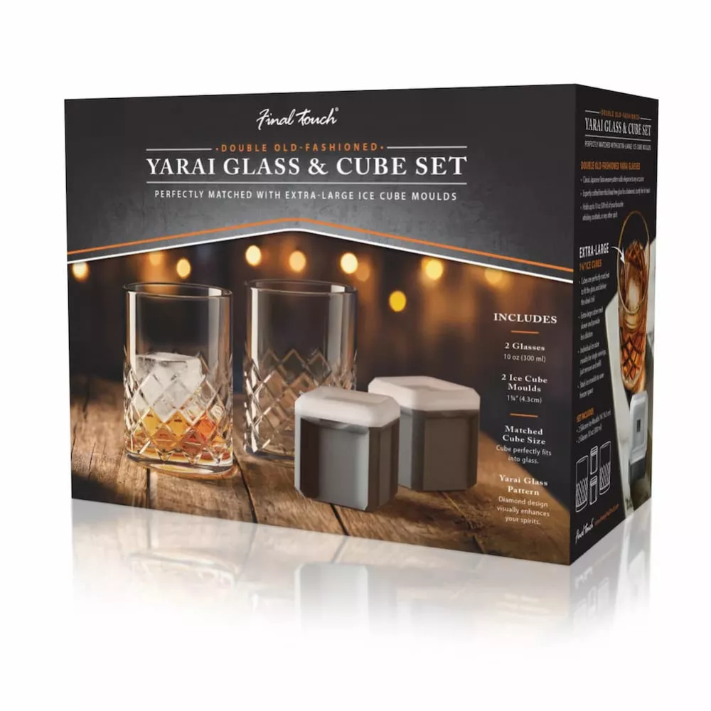 Coffret 2 Verres et 2 Moules à Glaçons Whisky Old-Fashioned