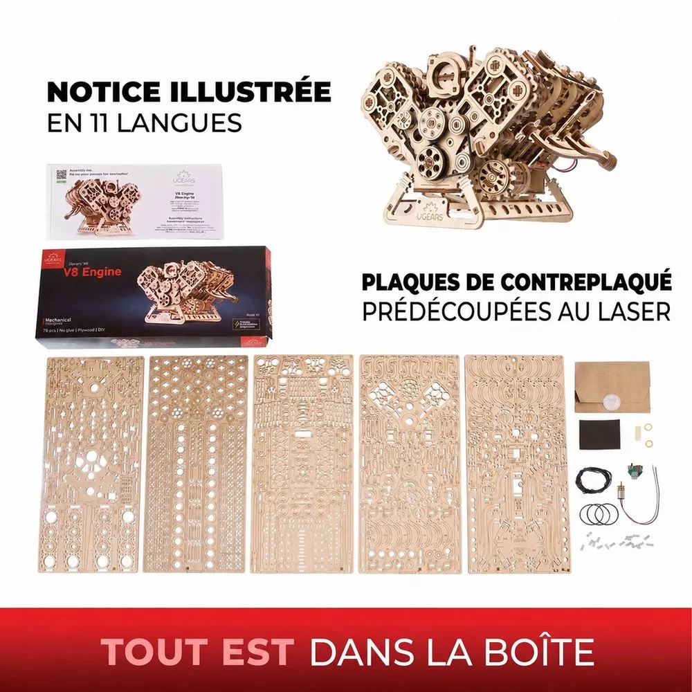 Maquette Moteur V8 Mécanique en Bois à Construire