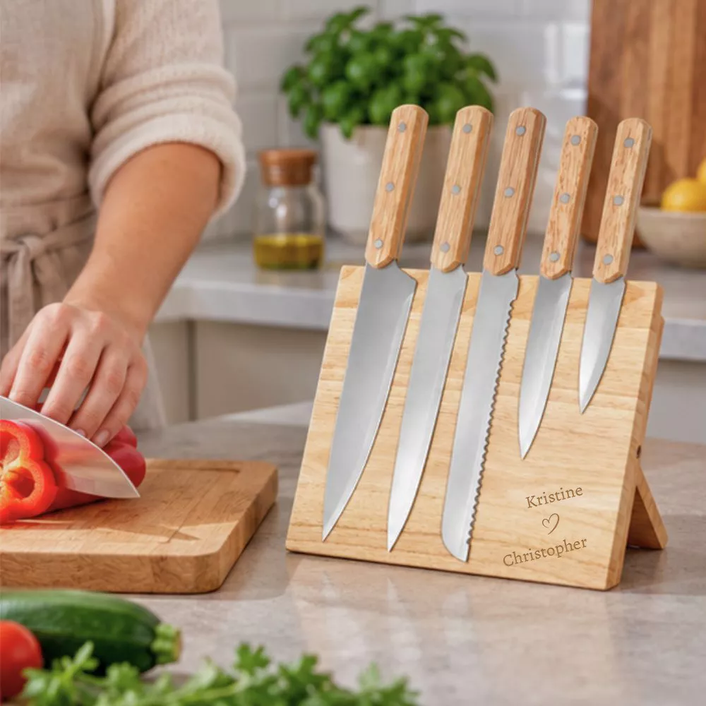 Set de 5 Couteaux avec Support Magnétique Couple à Personnaliser