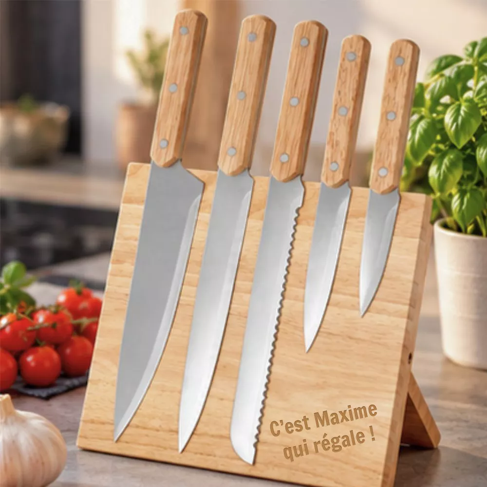 Set de 5 Couteaux avec Support Magnétique à Personnaliser
