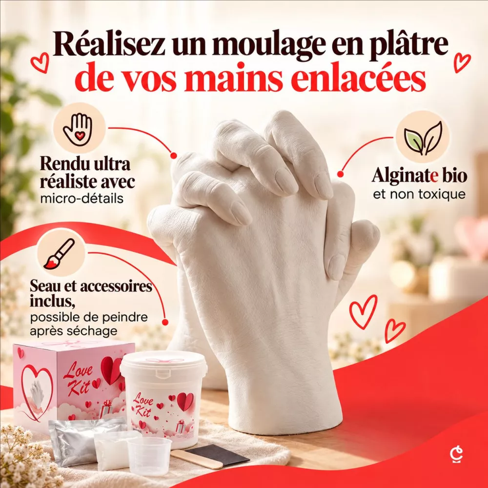 Kit Moulage Mains 3D en Plâtre Version Couple