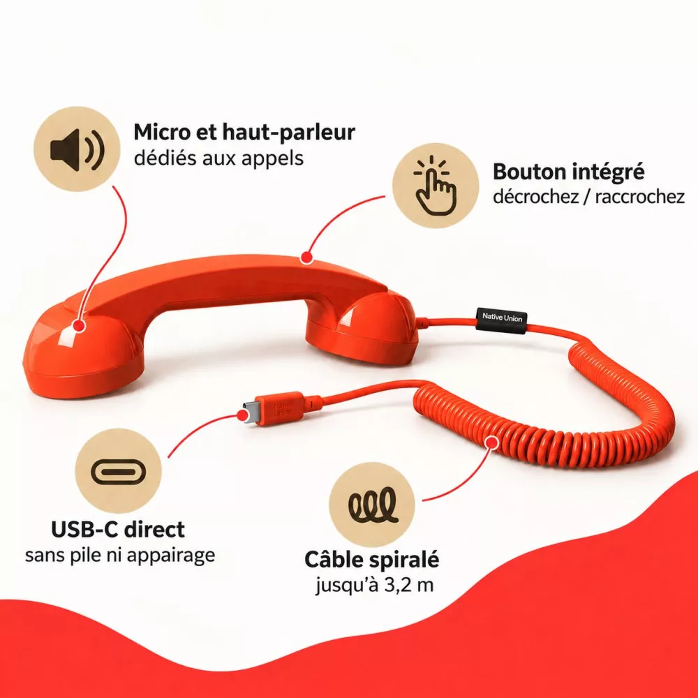 Combiné Téléphonique Rétro USB-C POP Phone Native Union