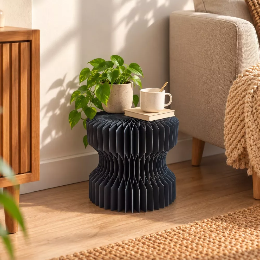 Tabouret Réversible en Kraft Pliable 28 cm Noir Tabouret Réversible en Kraft Pliable 28 cm Noir
