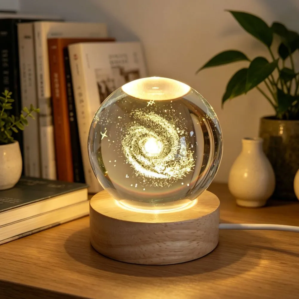 Boule Lumineuse Galaxie en Cristal 3D