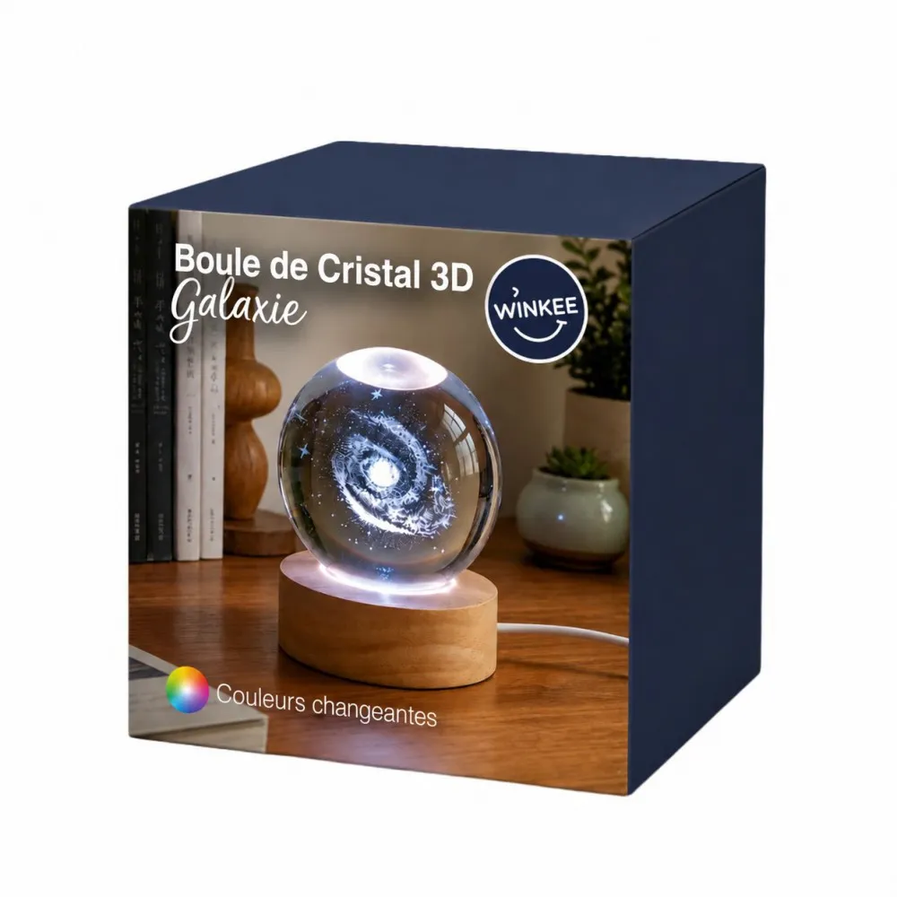 Boule Lumineuse Galaxie en Cristal 3D