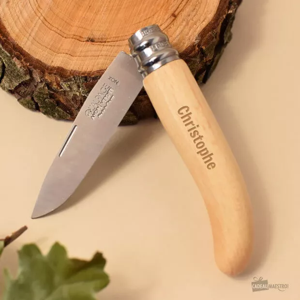 Couteau Pliable Manche Bois Prénom à Personnaliser Personnalisez le manche du couteau 