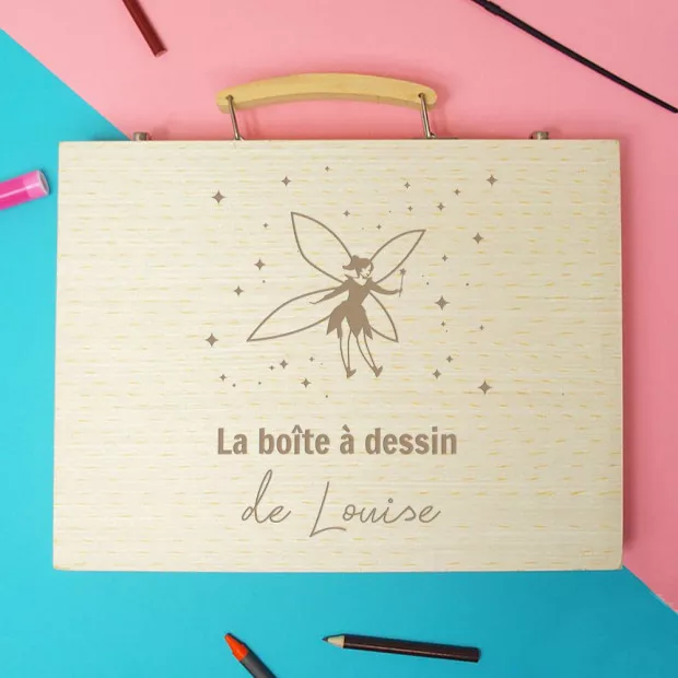 Mallette de Coloriage Fée à Personnaliser Gravée avec le message de votre choix