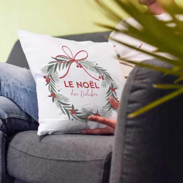 Kit Coussin Au Point Noué DIY - Motif Noël - 43x43 Cm, Crochet Et Fils Inclus - Activité Créative Pour Adultes Et Enfants