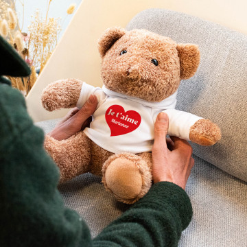 Ourson En Peluche Personnalisable 24 Cm - Avec Message Sur T-shirt - Cadeau Naissance, Anniversaire - Fabriqué En France