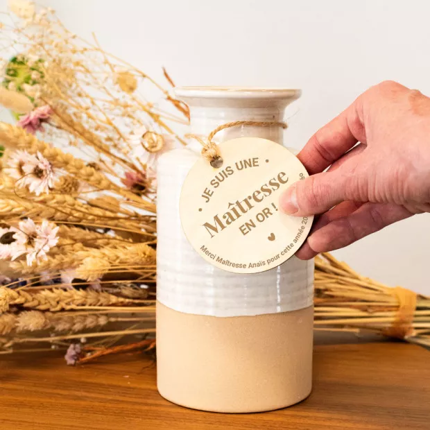 Vase avec Médaillon en Bois Maître.sse en Or à Personnaliser Médaillon en bois made in France