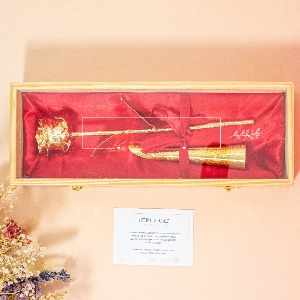 Rose En Or 24 Carats Éternelle - 26cm Avec Coffret Personnalisable - Cadeau Saint-Valentin Ou Fête Des Mères